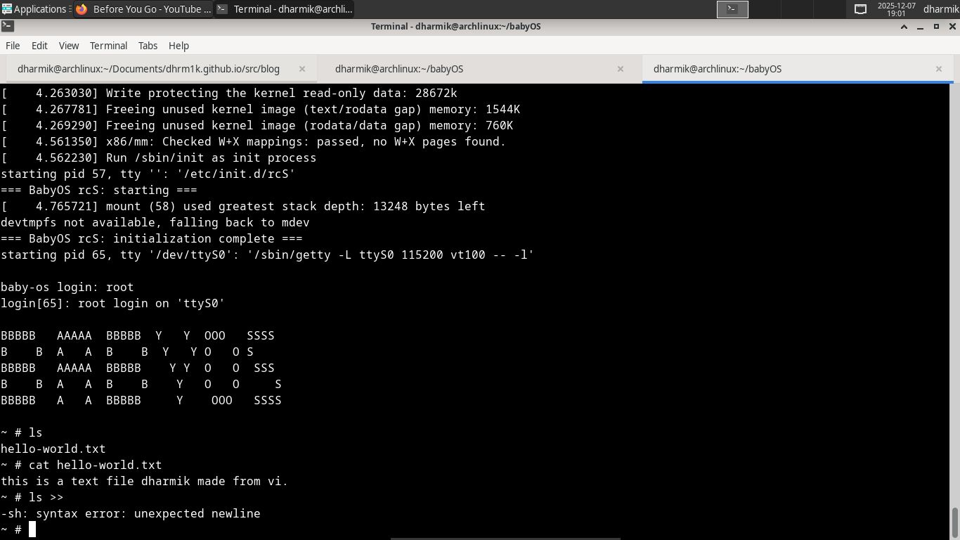 babyos running in qemu